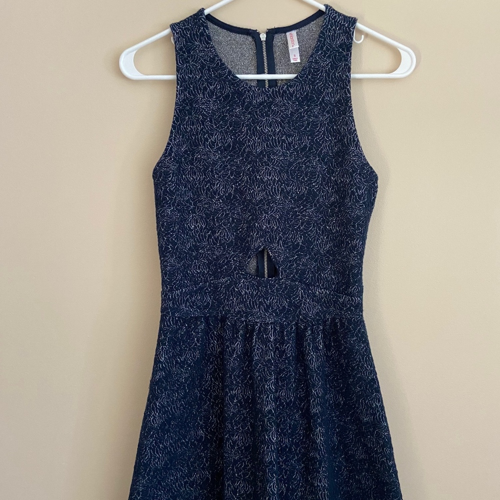 Blue and Silver Flower Print Sleeveless Dress